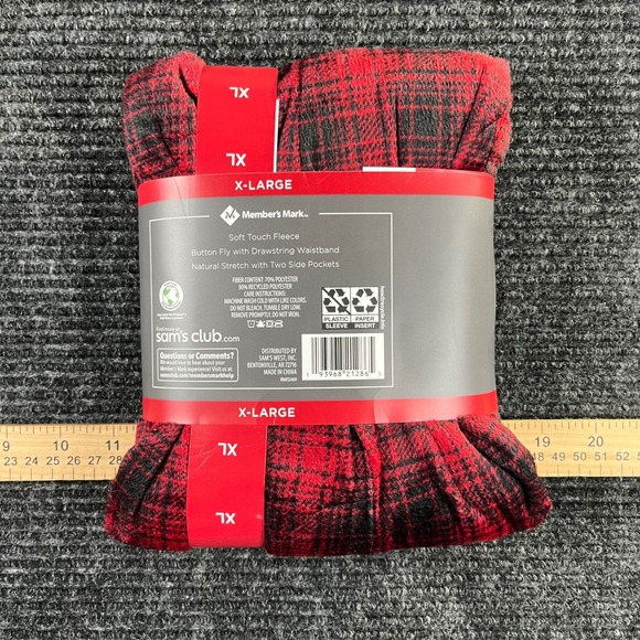 Mens X-Large XL Red Black Plaid Soft Touch Fleece Sleep Pant Lounge Bottoms - Picture 3 of 3